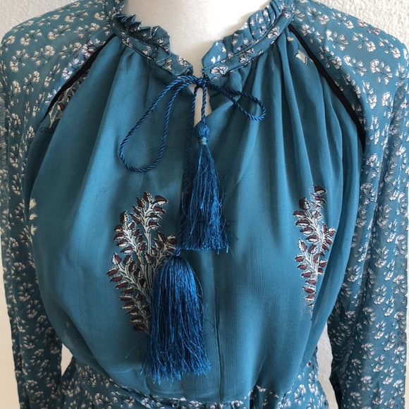Anthropologie Eliza Tiered Kopal Boho Teal Peasant Dress Size XS $288 - Picture 6 of 13